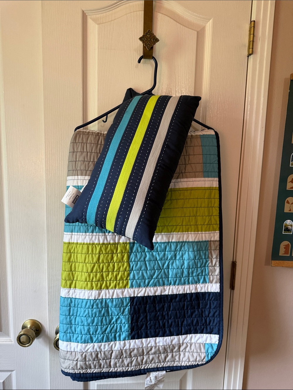 E25 Striped Quilted Blanket in Navy, Light Blue, Teal